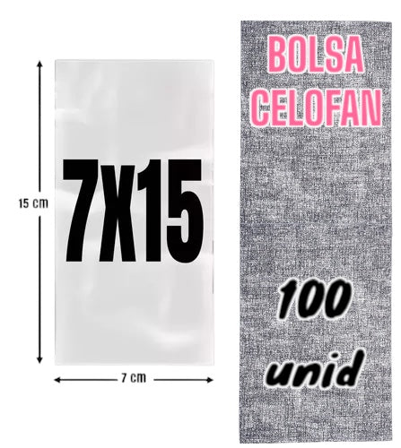 Bolsa Celofan 7x15 - 100 unidades. Bolsa Polipropileno 7x15