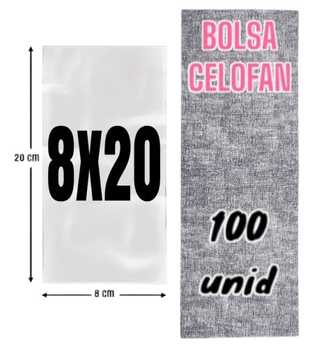 Bolsa Celofan 8x20 - 100 unidades. Bolsa Polipropileno 8x20