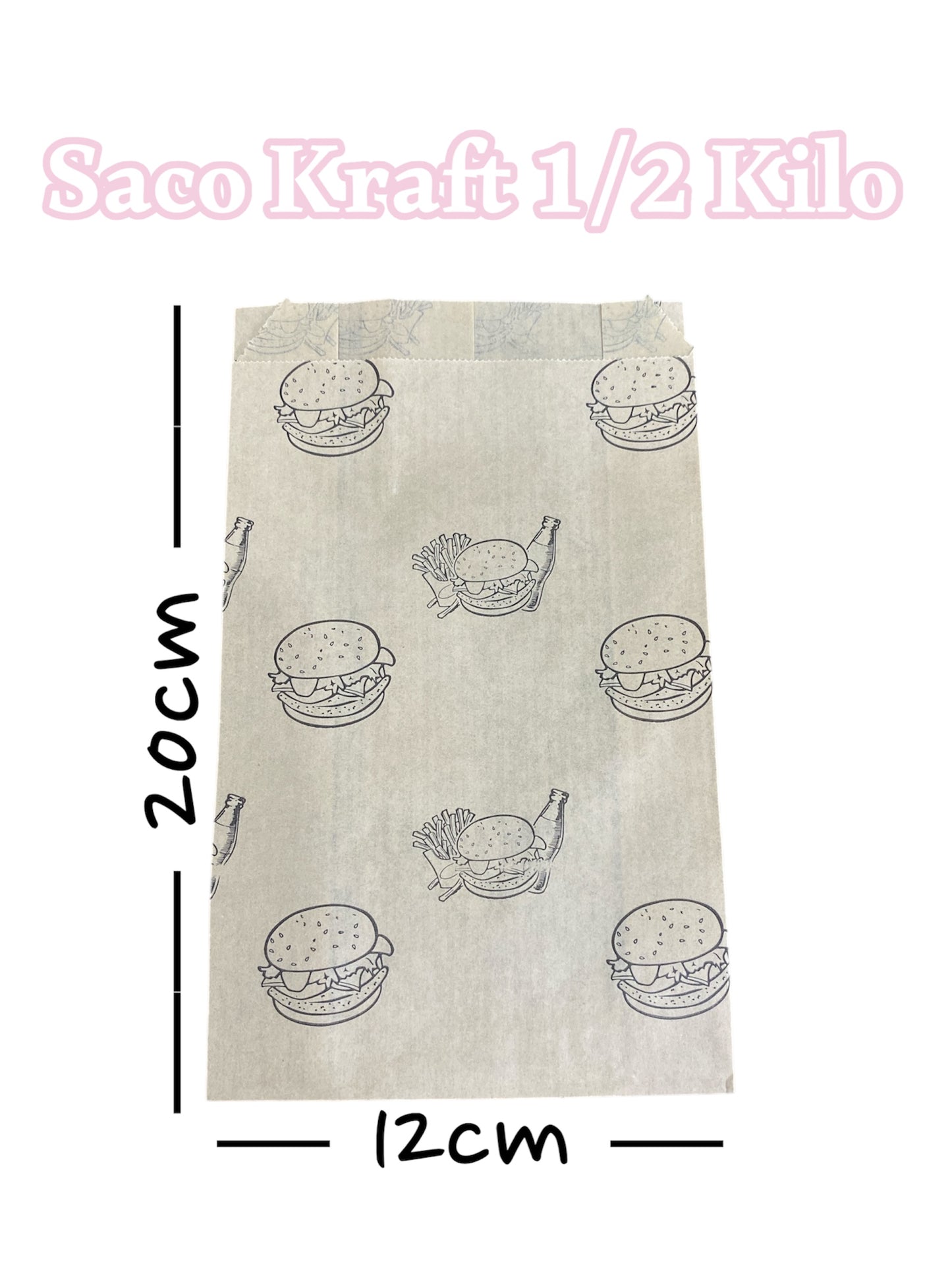 Saco Kraft 1/2 kilo con diseño - 50 unidades
