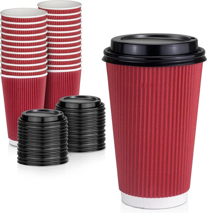 50 vasos Corrugado Burdeo 12 oz Con tapa
