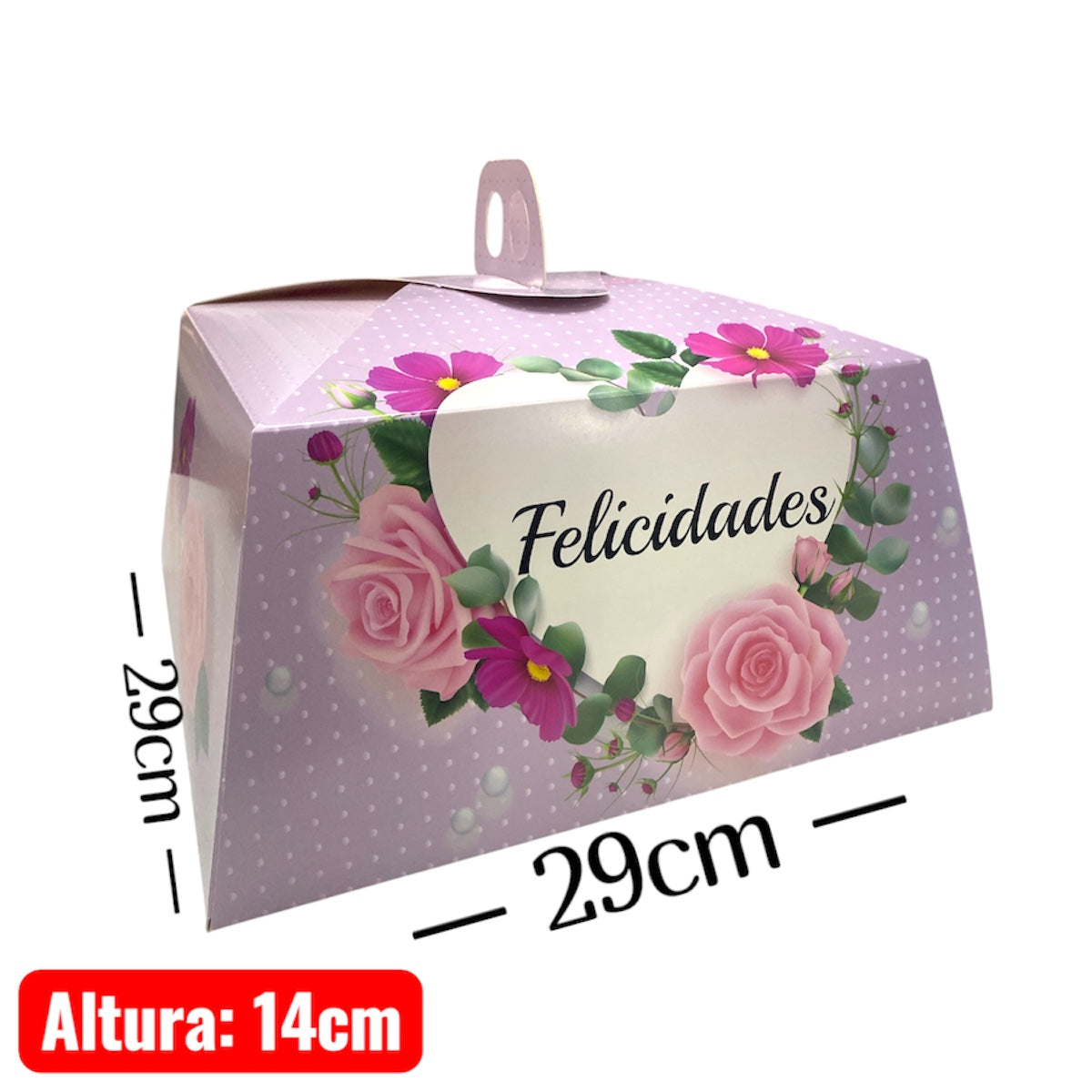 Caja para Torta “FELICIDADES” 29x29x14 cm