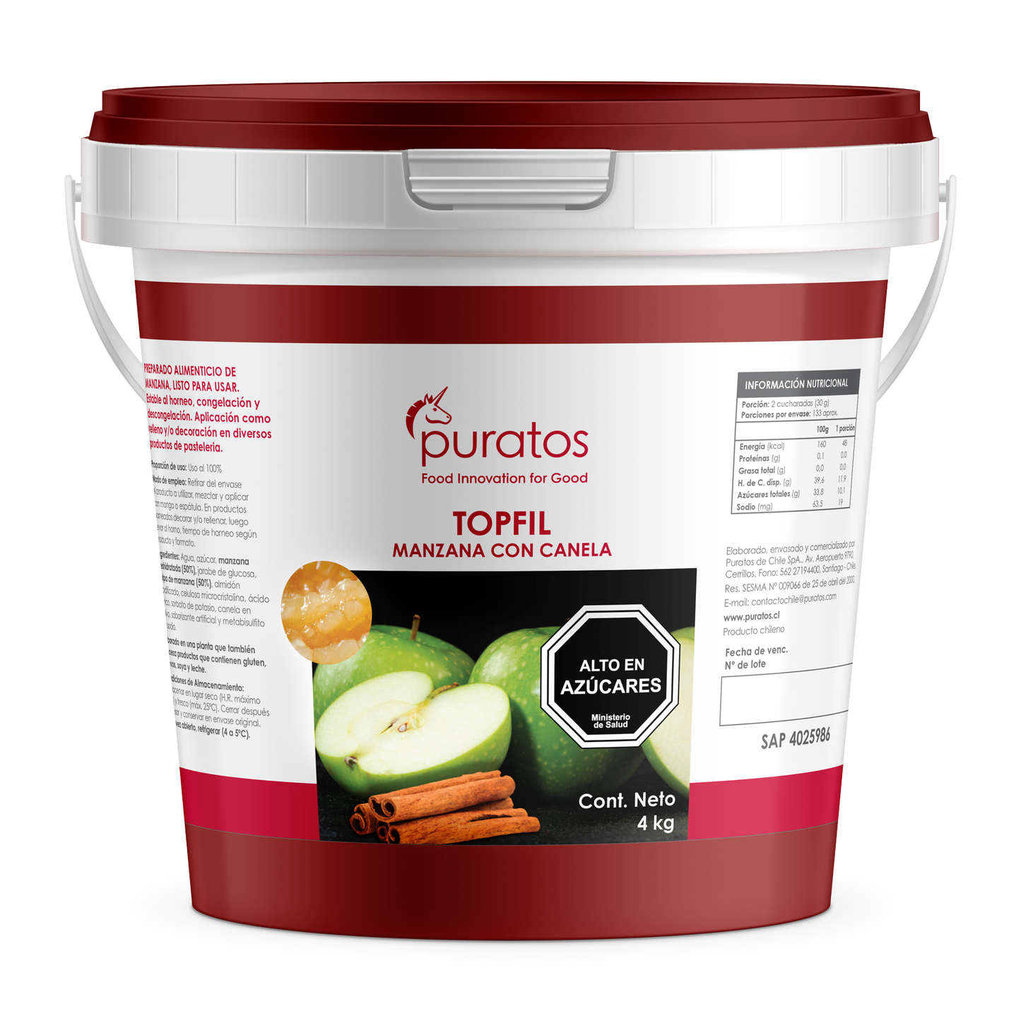 Balde 4kg Relleno manzana canela Puratos Topfil