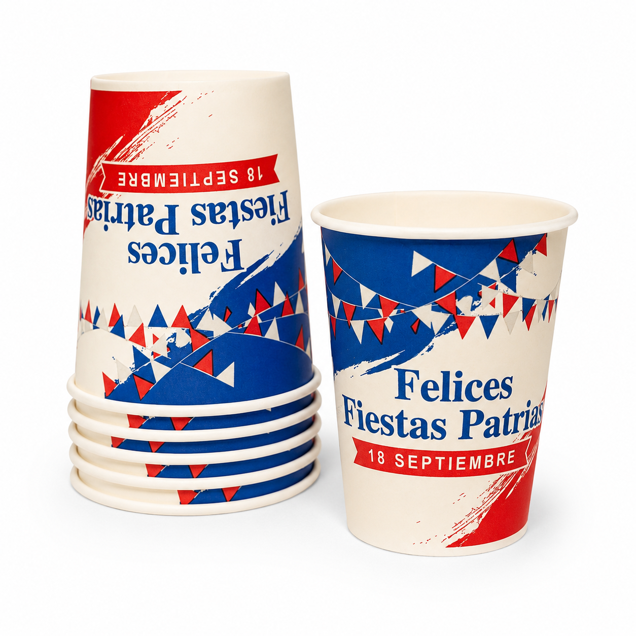50 Vasos polipapel 12 Oz Fiestas patrias sin tapa