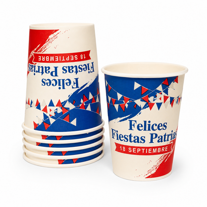 50 Vasos polipapel 12 Oz Fiestas patrias sin tapa