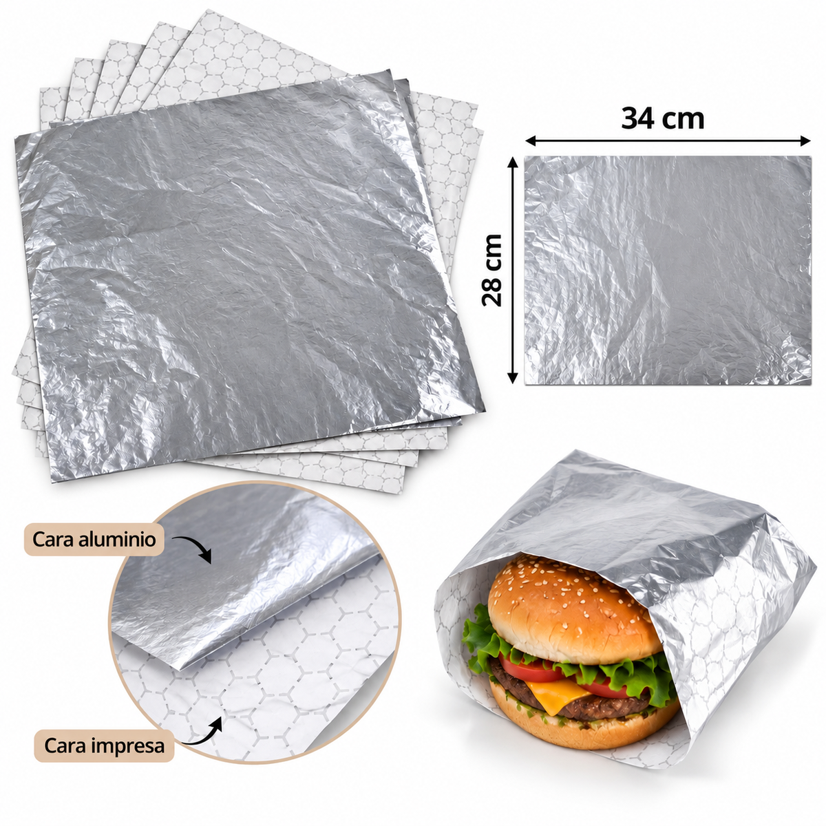 Papel Aluminio para Hamburguesa 28x34 - 50 unidades