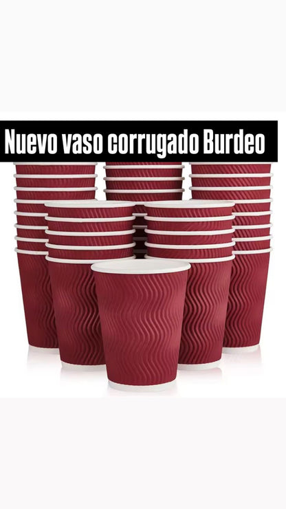 25 vaso corrugado Burdeo 12 oz (sin tapa)