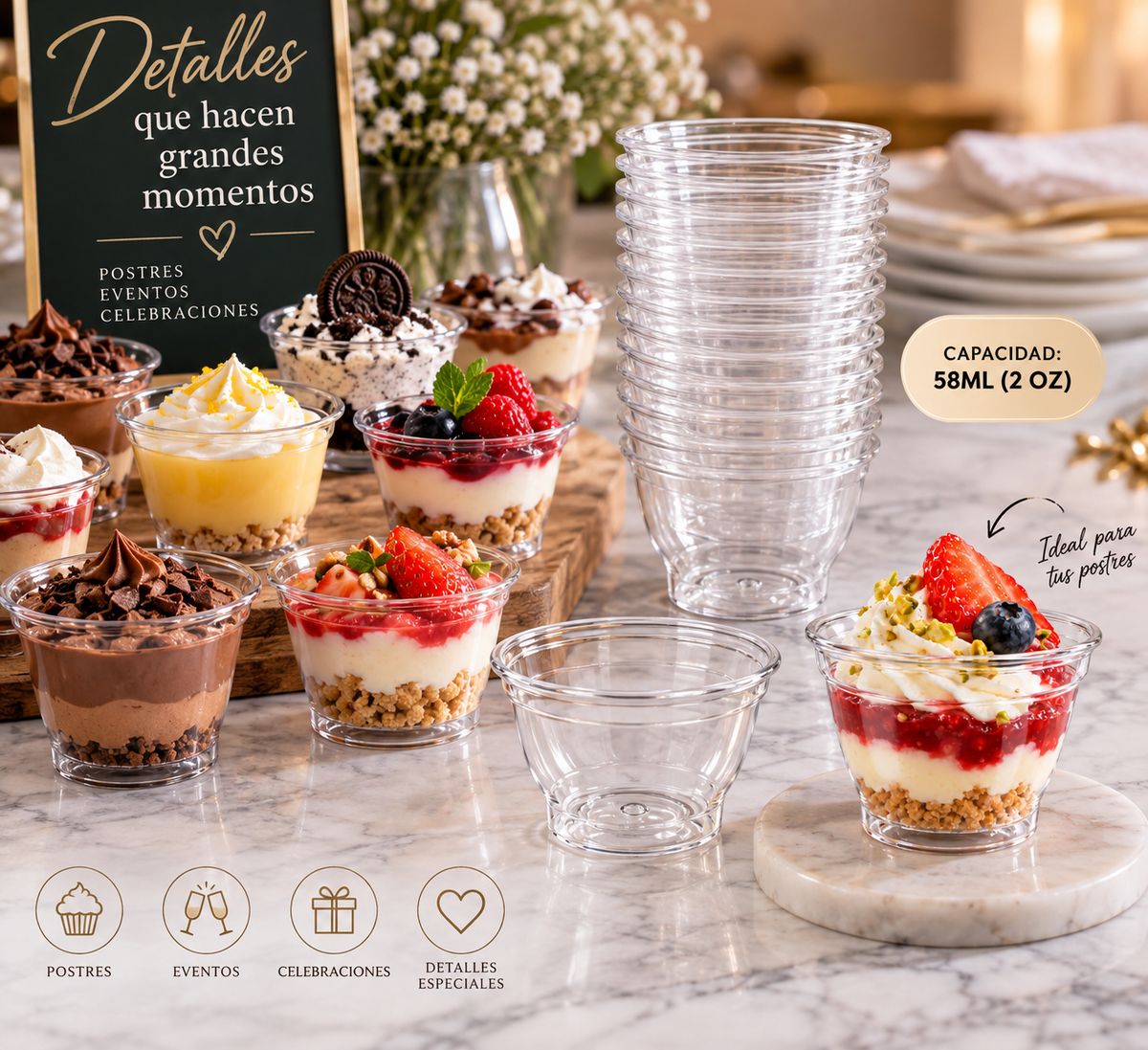 20 Vaso Mini Copo 60ml para postres acrílico