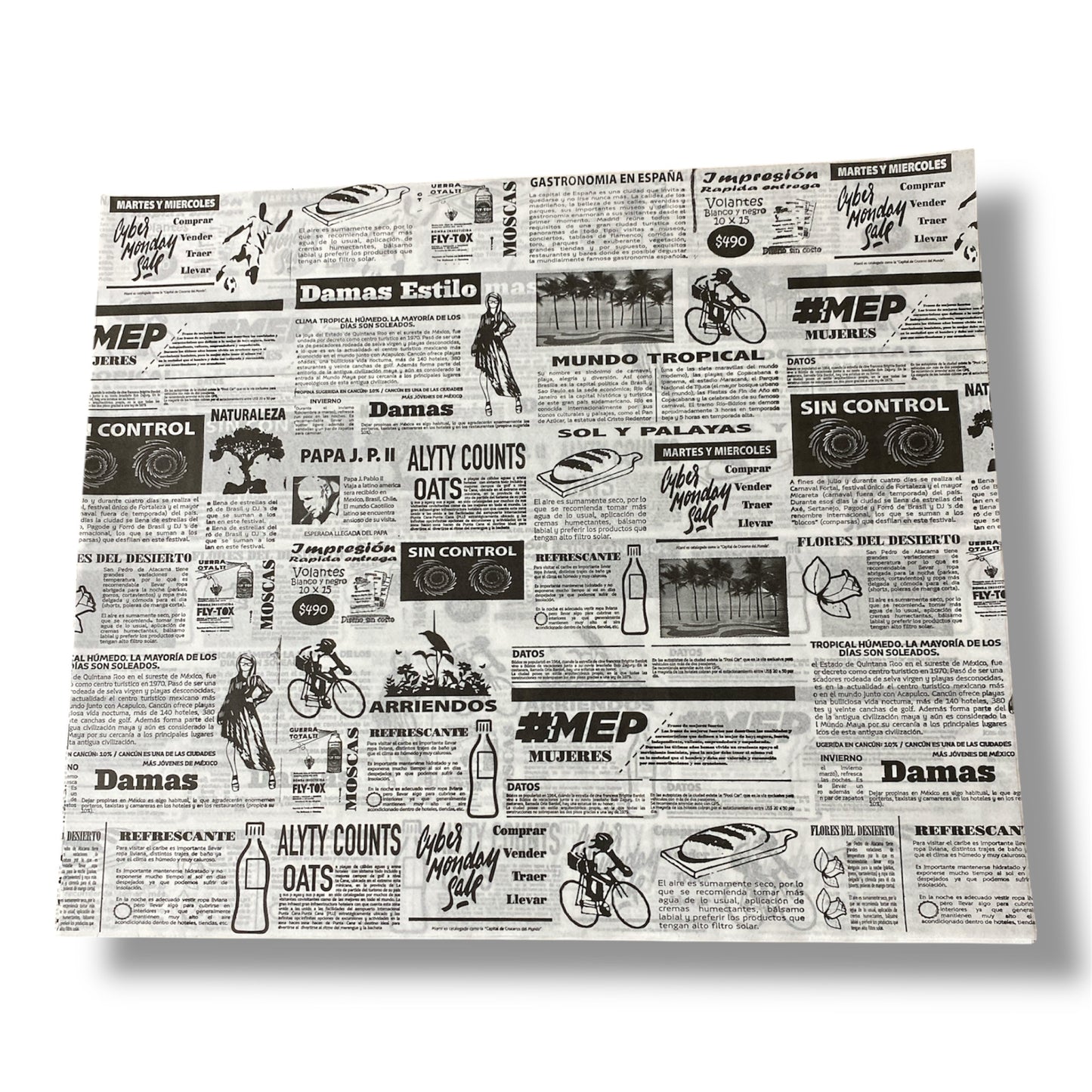 Papel antigrasa periodico 28x33 - 100 unidades