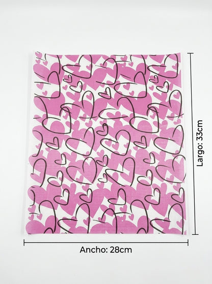 100 Papel antigrasa 28x33cm con diseño corazón 3D - rosado
