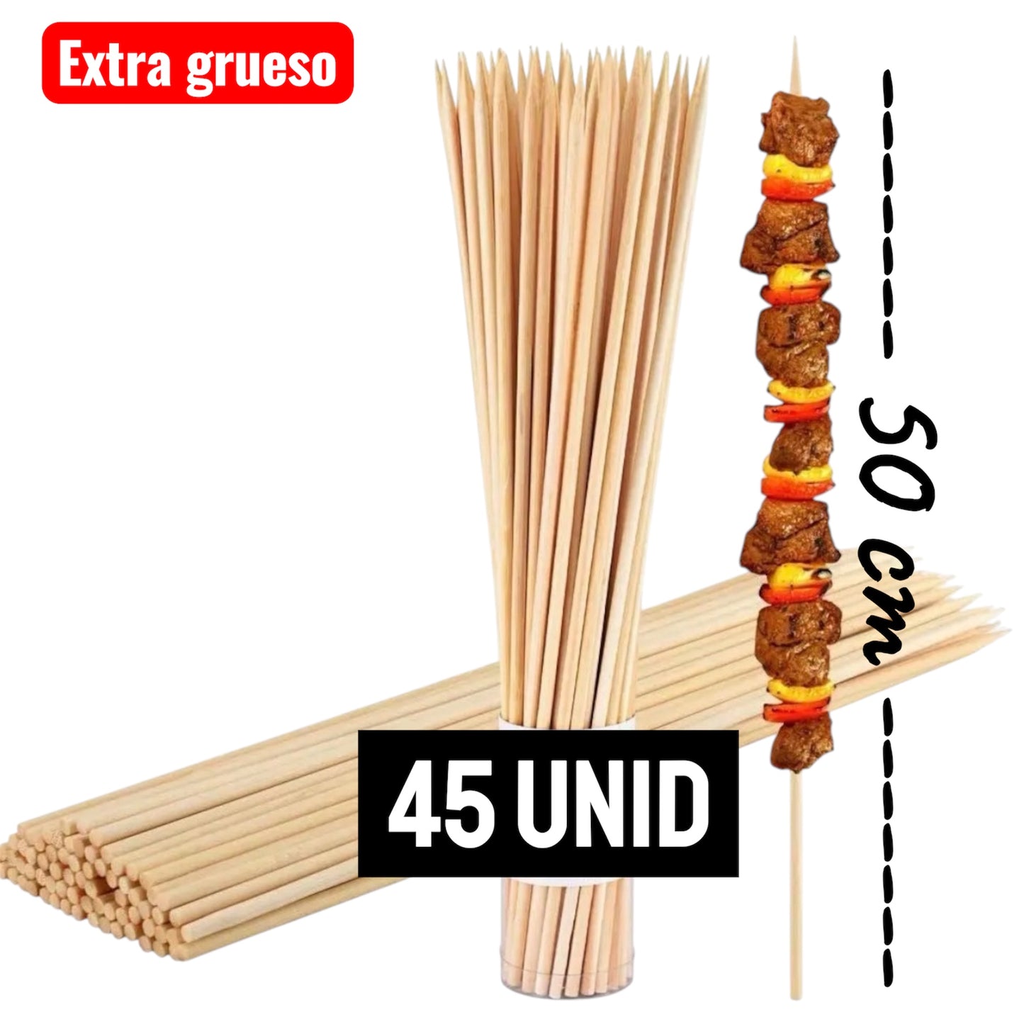 Paquete brochetas 50 cm grueso - 45 unidades
