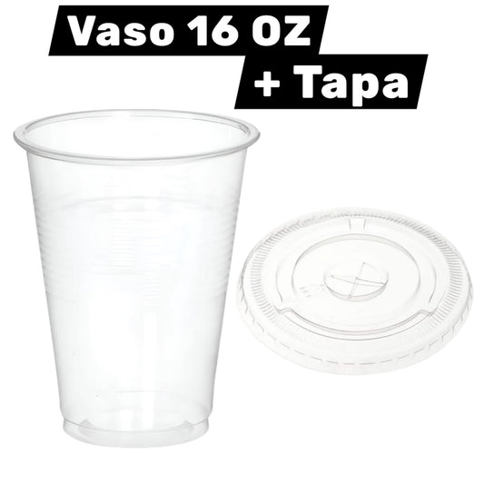 Vasos desechables pp 16 oz c/tapa - 50 unidades