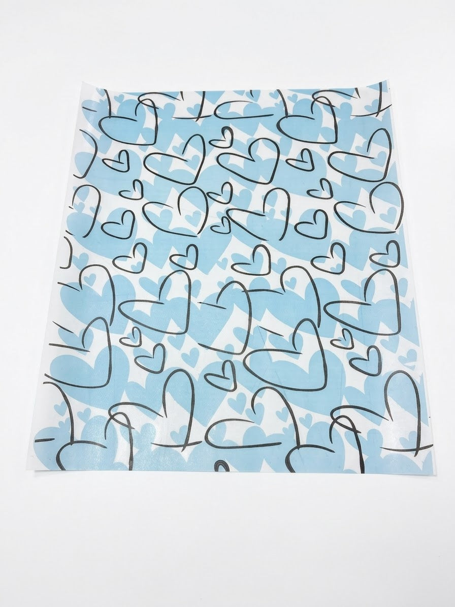 100 Papel antigrasa 28x33cm con diseño corazón 3D - Celeste