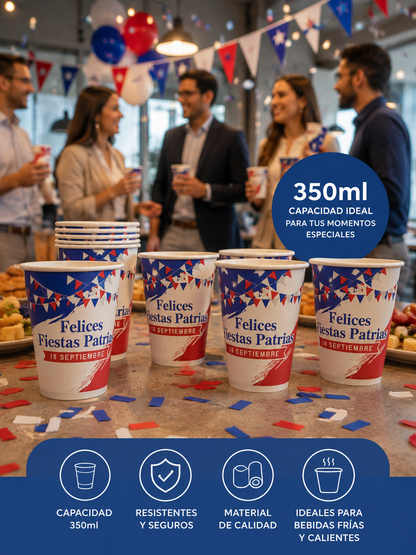 50 Vasos polipapel 12 Oz Fiestas patrias sin tapa