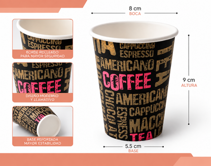 Vaso polipapel 8 oz capuccino negro - 50 unid